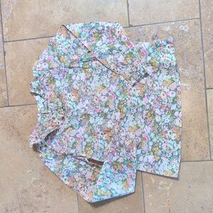 Cyrillus girl Liberty print blouse. Green and pink floral. Size 8.